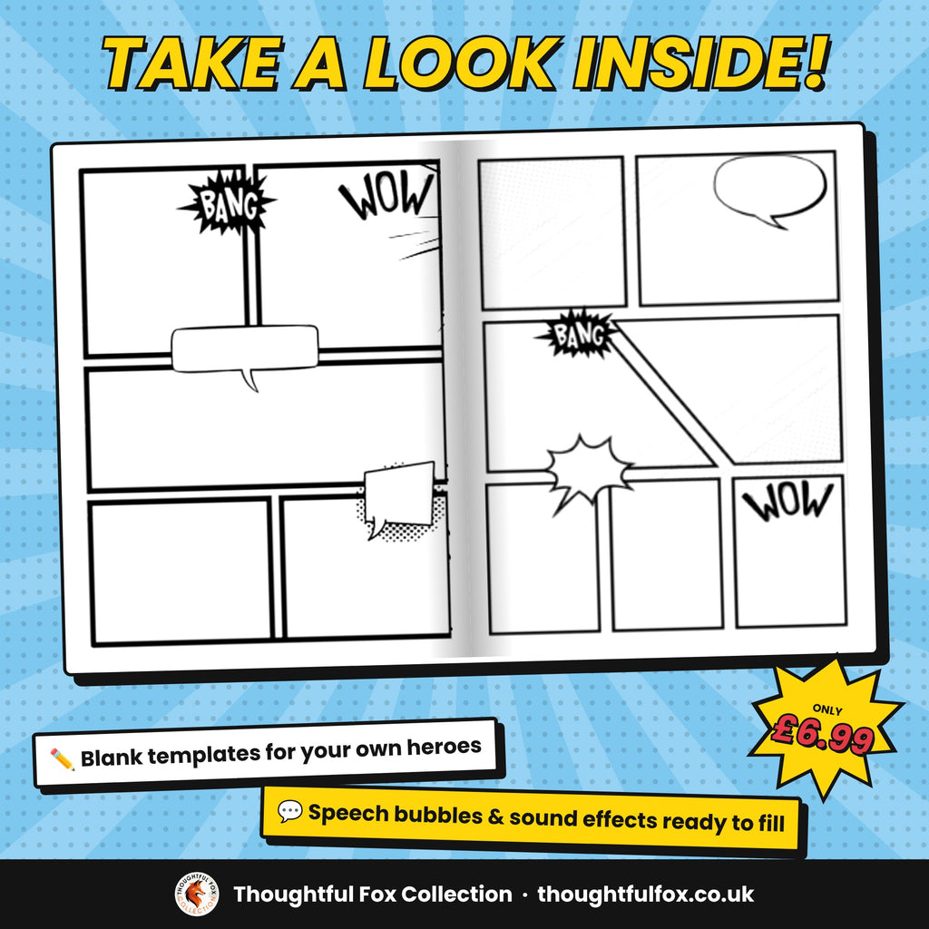 Inside the Create Your Own Comic Book: blank comic panel templates