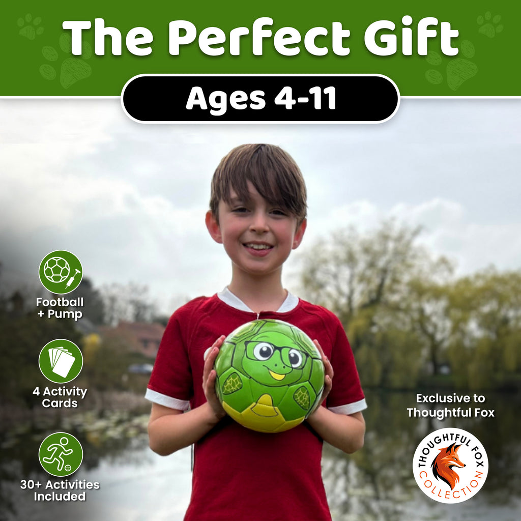Boy holding the Turtle football, the perfect gift for ages 4 to 11