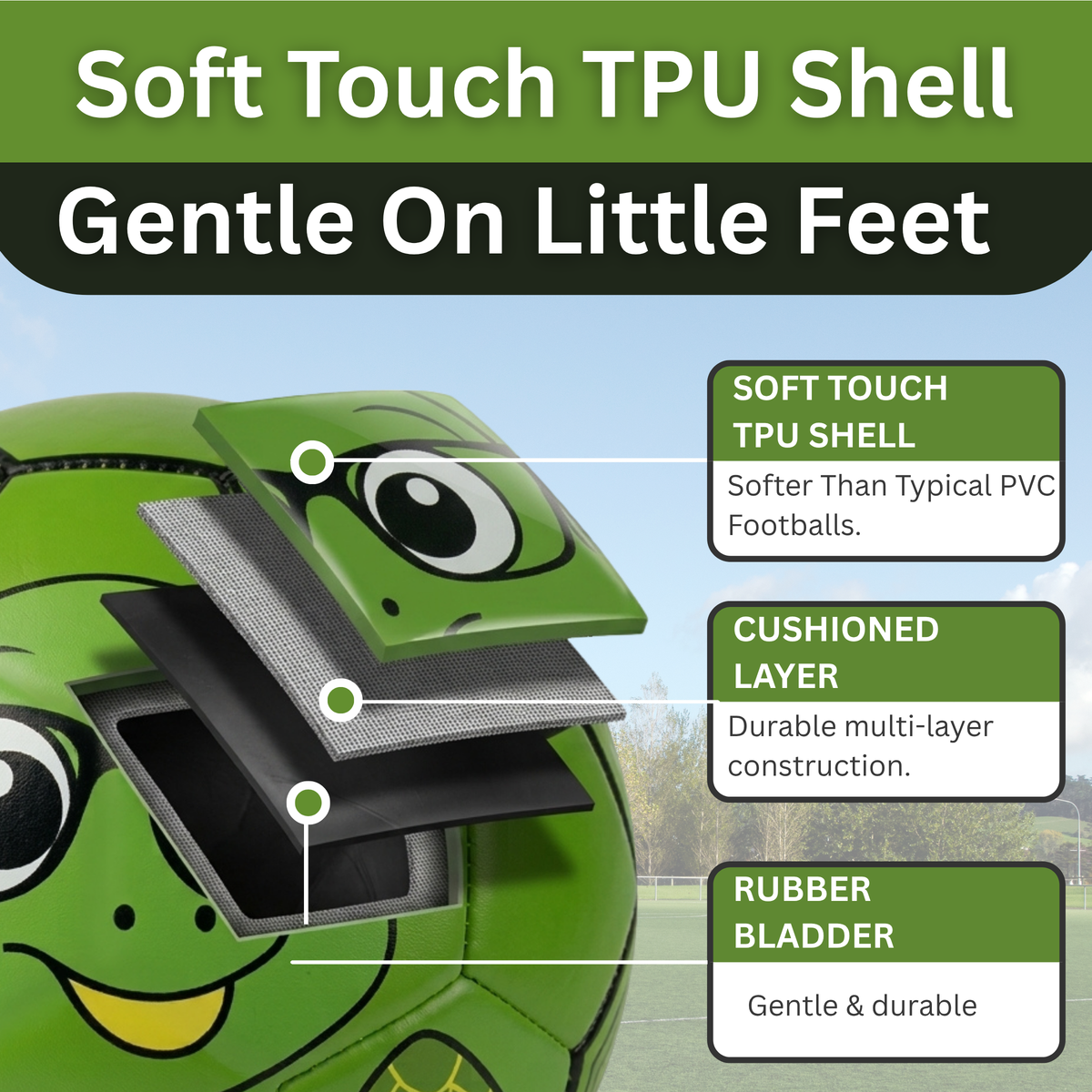 Turtle Football – Size 3 | Premium TPU Kids Ball | Thoughtful Fox