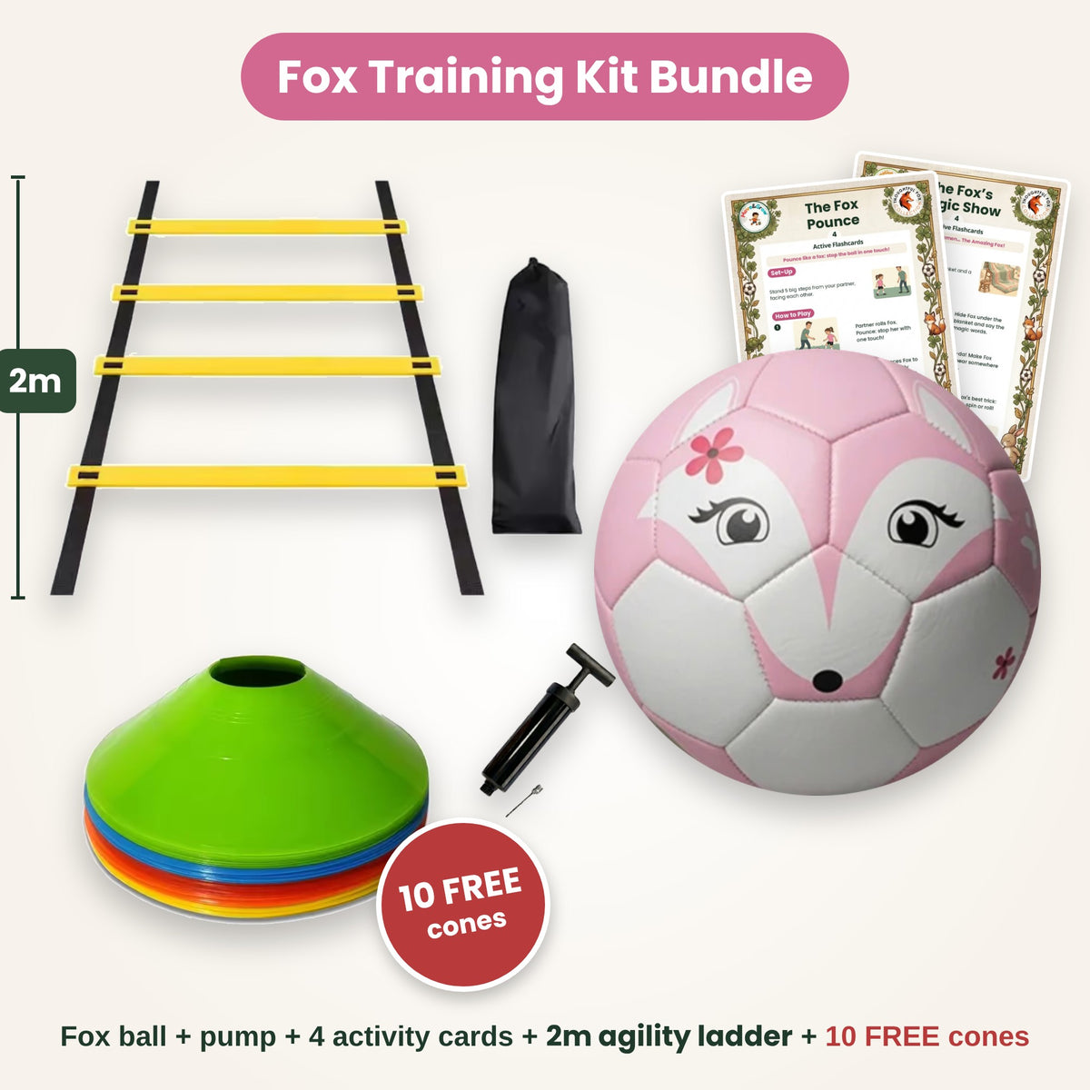 Fox football training kit bundle with 2m agility ladder, pump, activity cards and 10 free cones