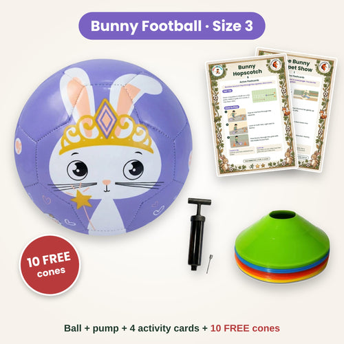 Bunny football with pump, activity cards and 10 FREE training cones