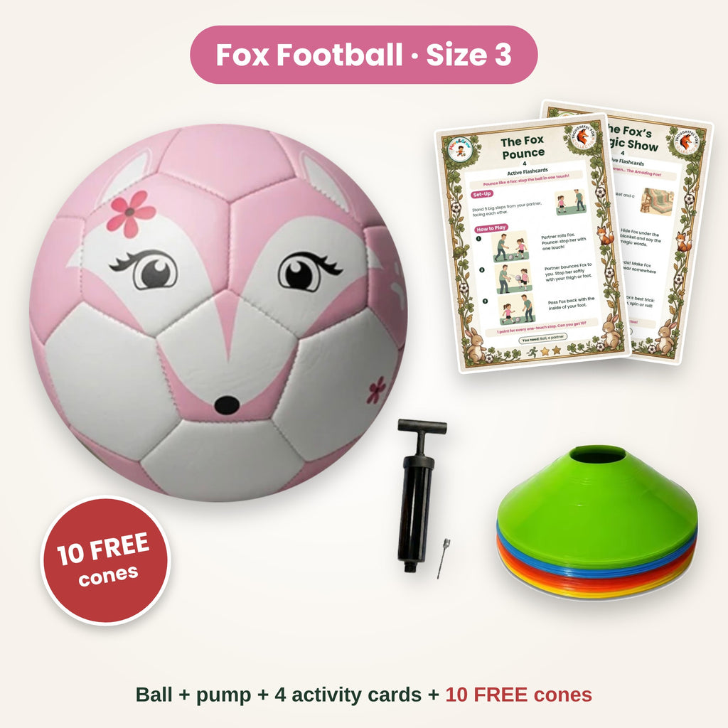 Fox football with pump, activity cards and 10 FREE training cones