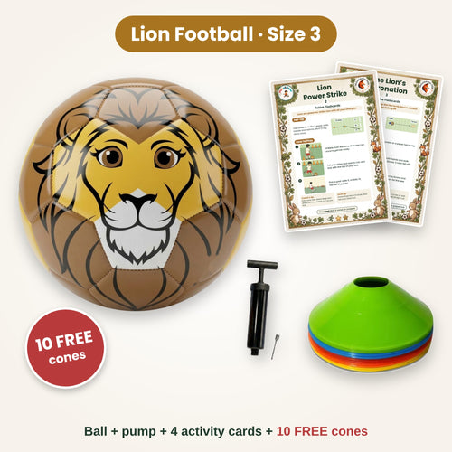 Lion football with pump, activity cards and 10 FREE training cones
