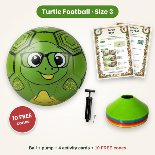 Turtle football with pump, activity cards and 10 FREE training cones