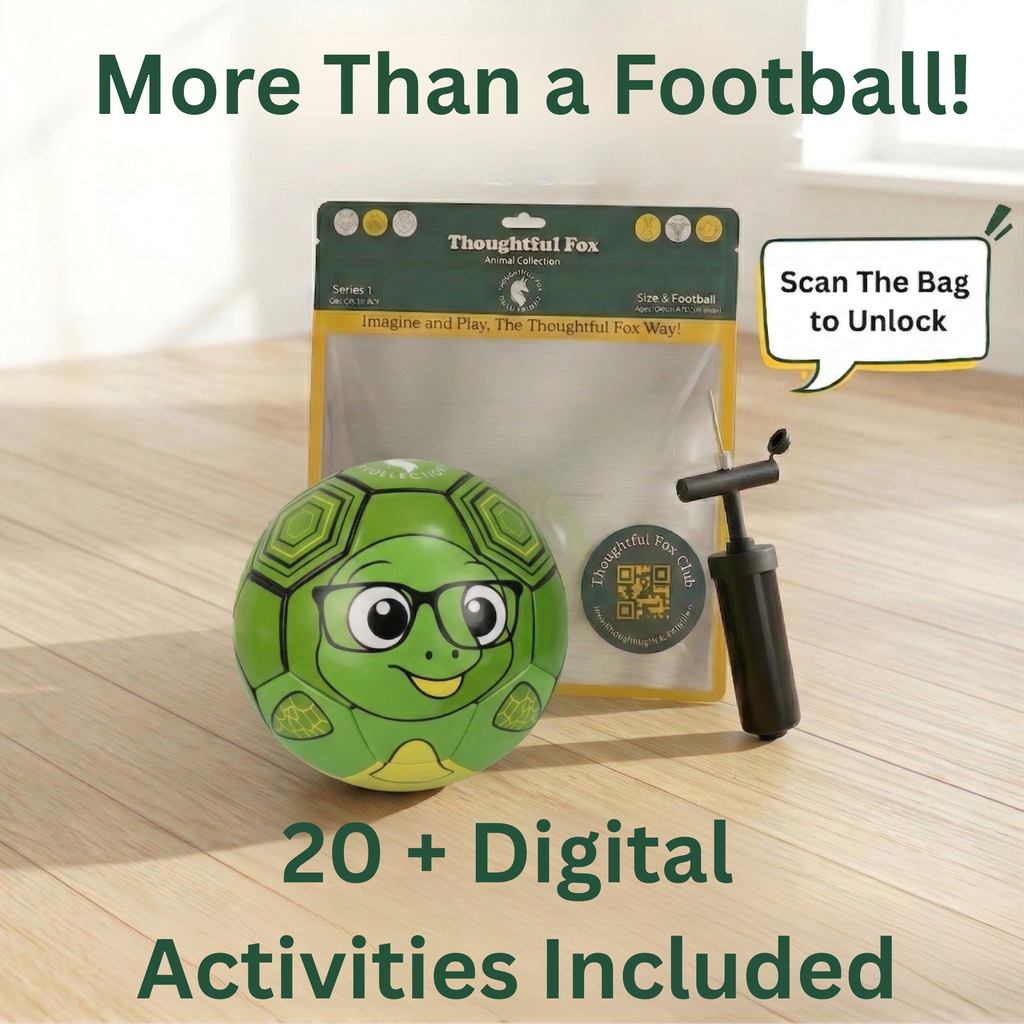 Thoughtful Fox Size 3 Kids TPU Football - Green Turtle with Glasses Soft Touch Ball with 20+ Activities & Hand Pump