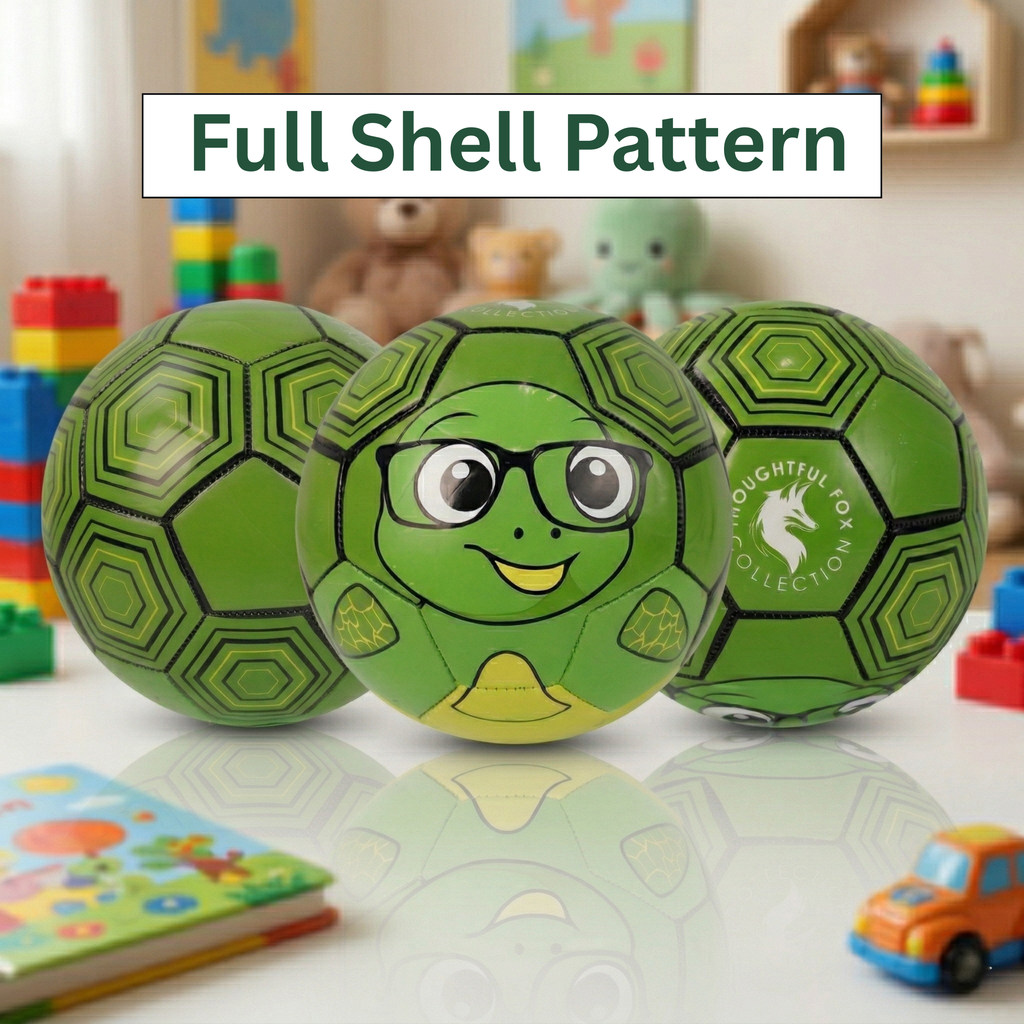 Thoughtful Fox Size 3 Kids TPU Football - Green Turtle with Glasses Soft Touch Ball with 20+ Activities & Hand Pump
