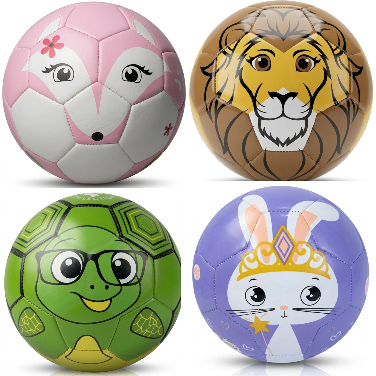 The Crew Set: Fox, Turtle, Lion and Bunny Size 3 kids footballs