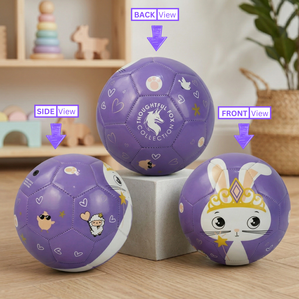 Thoughtful Fox Size 3 Kids TPU Football - Purple Bunny Princess Soft Touch Ball with 20+ Activities & Hand Pump