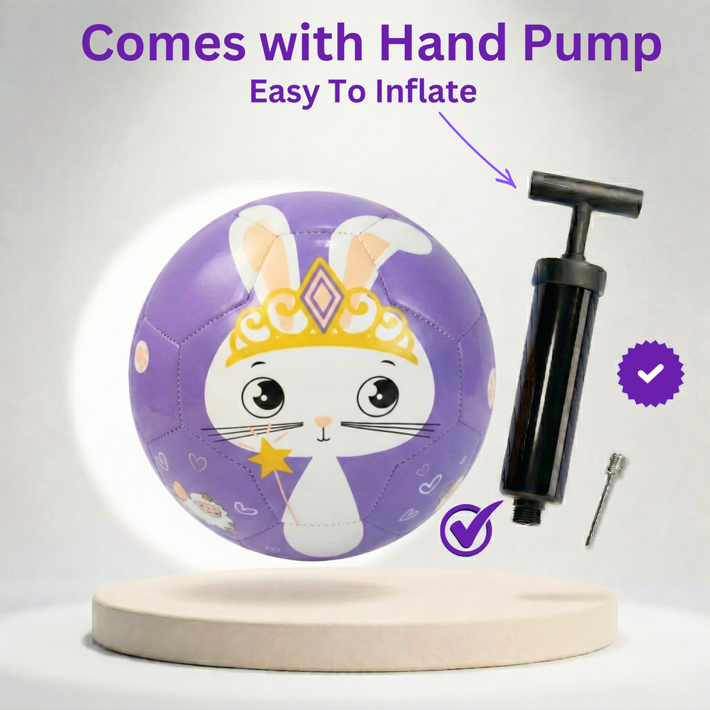 Thoughtful Fox Size 3 Kids TPU Football - Purple Bunny Princess Soft Touch Ball with 20+ Activities & Hand Pump