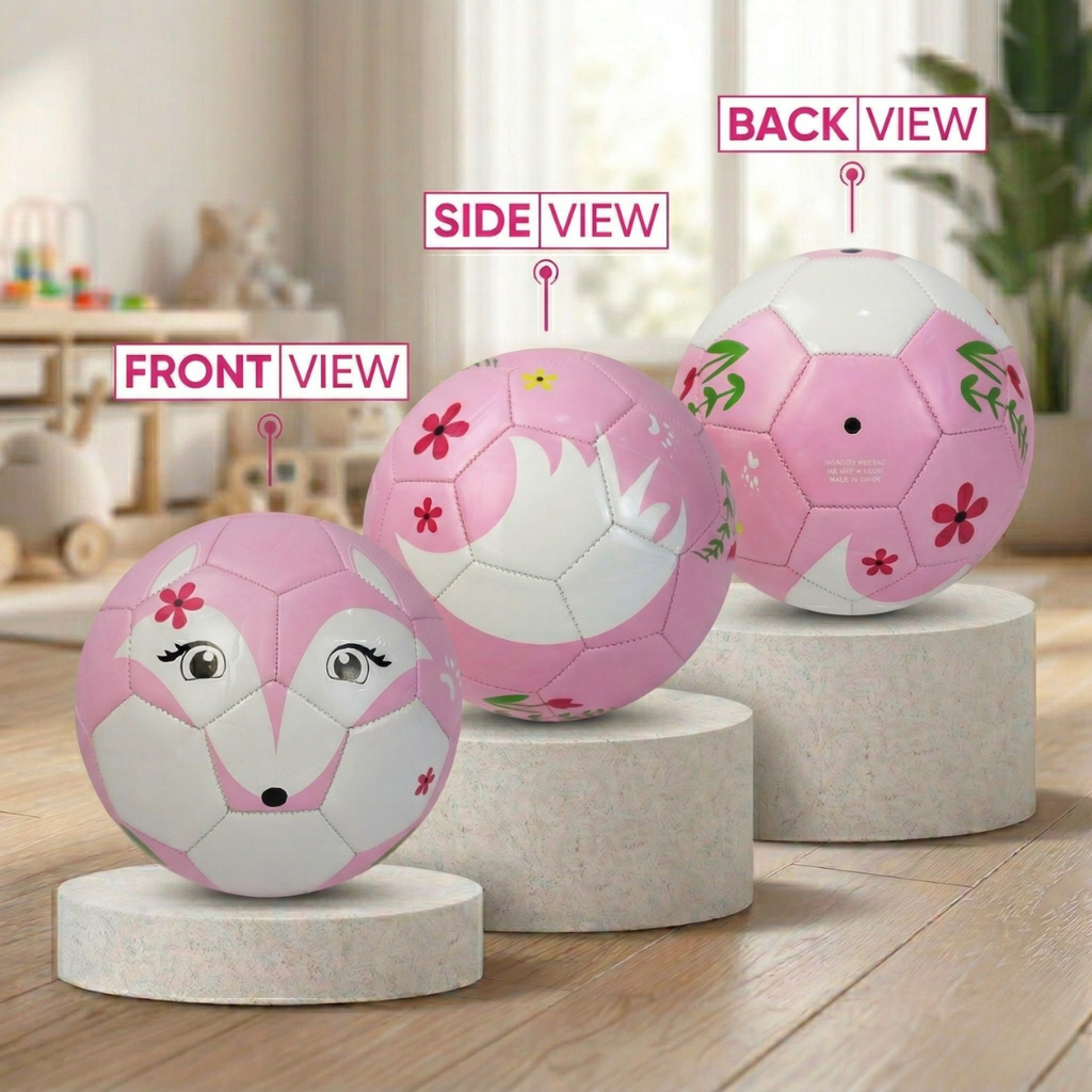 Thoughtful Fox Size 3 Kids Pink TPU Football- Fox Character Soft Touch Ball with 20+ Activities & Hand Pump