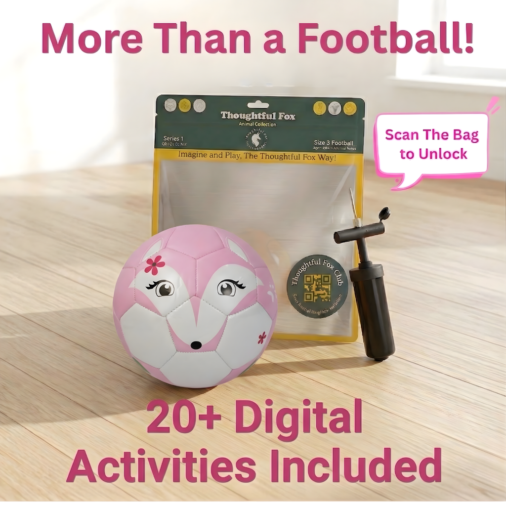 Thoughtful Fox Size 3 Kids Pink TPU Football- Fox Character Soft Touch Ball with 20+ Activities & Hand Pump