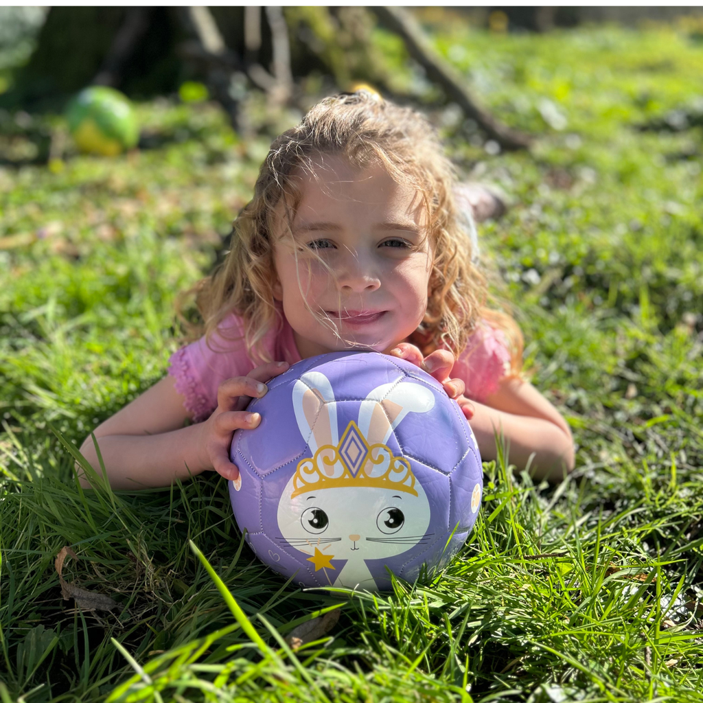Thoughtful Fox Size 3 Kids TPU Football - Purple Bunny Princess Soft Touch Ball with 20+ Activities & Hand Pump