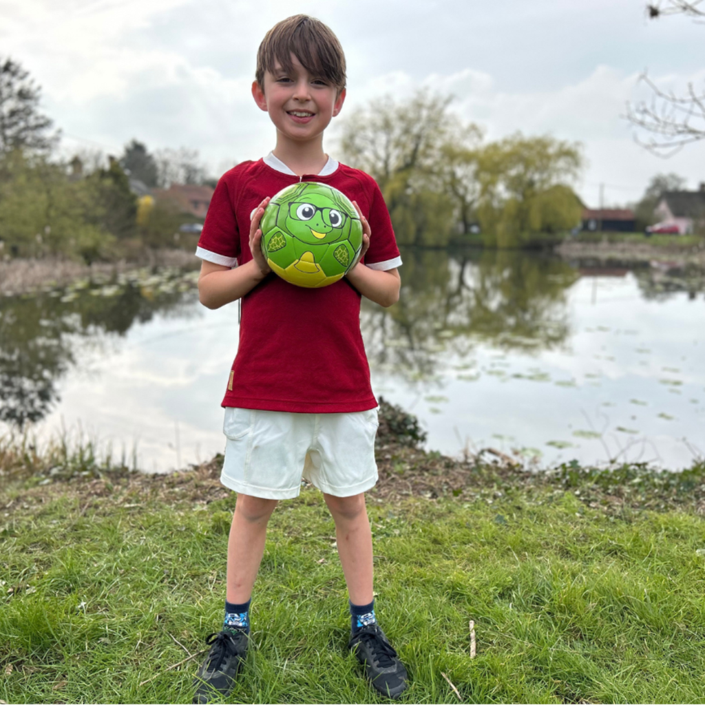 Thoughtful Fox Size 3 Kids TPU Football - Green Turtle with Glasses Soft Touch Ball with 20+ Activities & Hand Pump