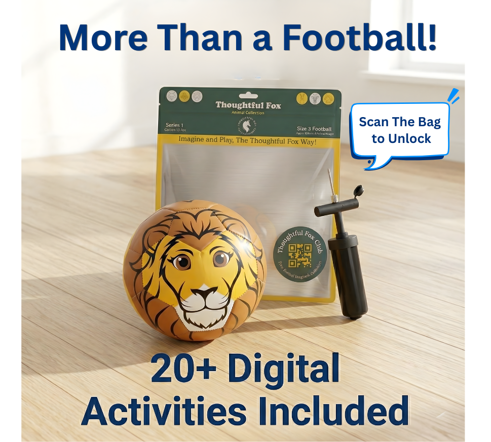 Thoughtful Fox Size 3 Kids TPU Football - Brave Lion Soft Touch Ball with 20+ Activities & Hand Pump
